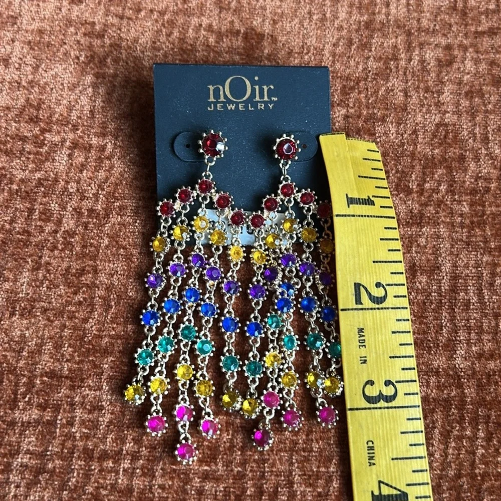 nOir Jewelry Gold Colorful Rhinestone Earrings  New - Picture 2 of 3